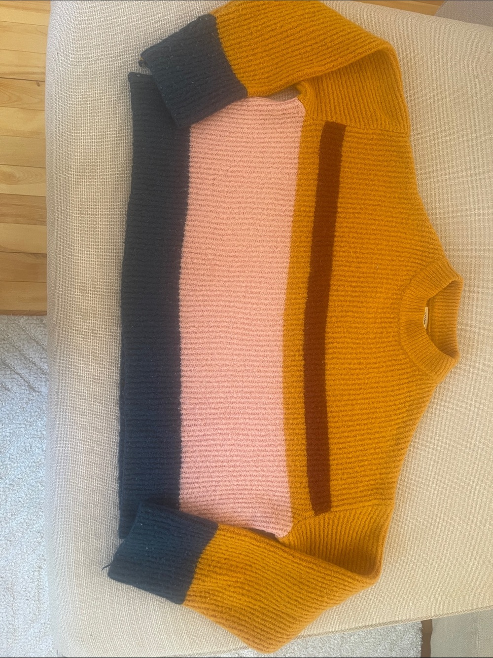 Garage Colorblock Crewneck Sweater - Mustard, Pink & Charcoal